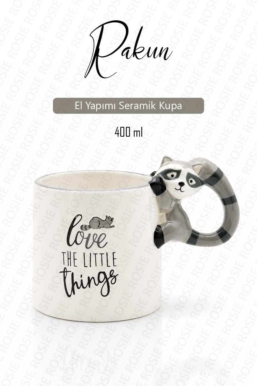 Rakun Figürlü El Yapımı Kupa - Mug, 400 ml