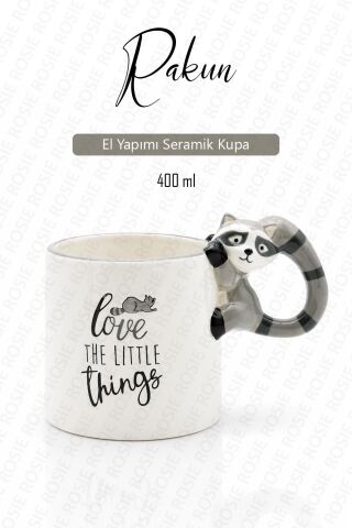 Rakun Figürlü El Yapımı Kupa - Mug, 400 ml