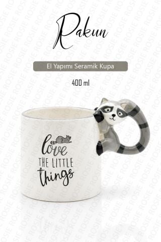 Rakun Figürlü El Yapımı Kupa - Mug, 400 ml