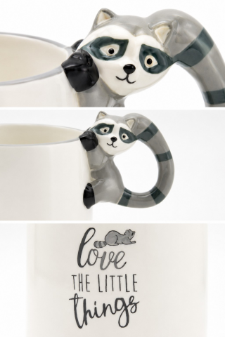 Rakun Figürlü El Yapımı Kupa - Mug, 400 ml