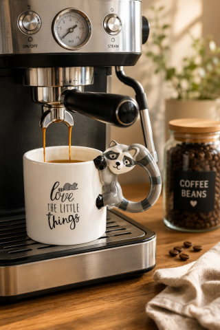 Rakun Figürlü El Yapımı Kupa - Mug, 400 ml