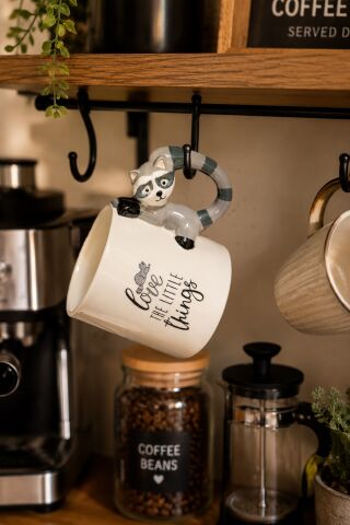 Rakun Figürlü El Yapımı Kupa - Mug, 400 ml