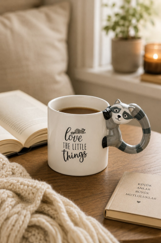Rakun Figürlü El Yapımı Kupa - Mug, 400 ml