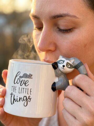 Rakun Figürlü El Yapımı Kupa - Mug, 400 ml