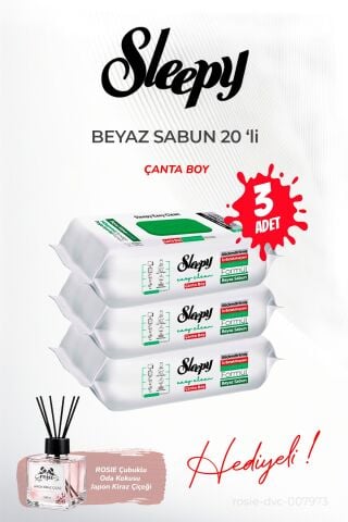 3'lü Sleepy Beyaz Sabun Çanta Boy 20'li ve ROSIE oda kokusu