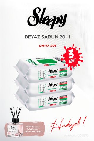 3'lü Sleepy Beyaz Sabun Çanta Boy 20'li ve ROSIE oda kokusu
