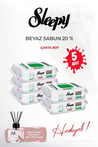 Sleepy Beyaz Sabun Çanta Boy (5 paket x 20 yaprak) ve ROSIE oda kokusu