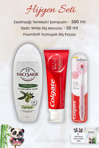 Colgate Optic White Parıldayan Beyazlık 50 ml, FoamSoft Diş Fırçası, H. Şakir Zeytinyağlı Şampuan 500 ml