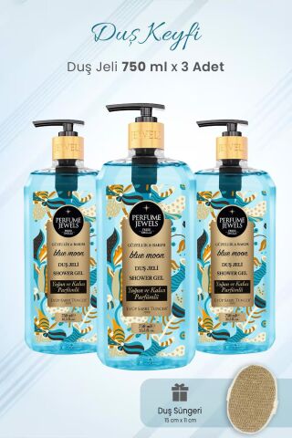 Eyüp Sabri Tuncer Duş Jeli  Blue Moon 750 ml x 3 Adet ve Duş Süngeri
