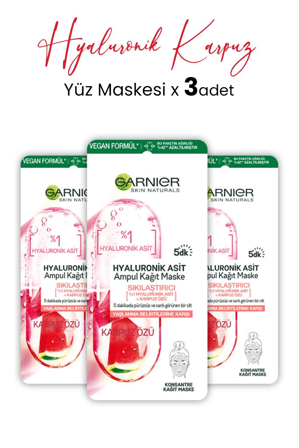 Garnier Ampul Kağıt Maske Hyaluronik Karpuz Özü 15 gr x 3 Adet