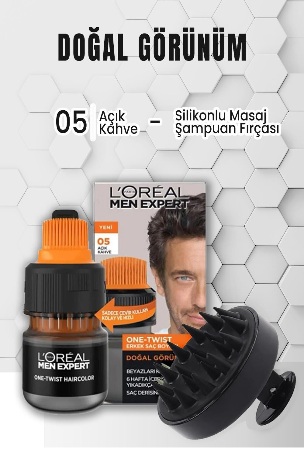 Loreal Paris Men Expert One Saç Boyası 05 Açık Kahve ve Şampuan Fırçası Siyah