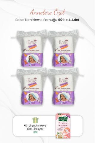 Lux 4'lü Kare Bebe Temizleme Pamuğu ve Emziren Annelere Özel Bitki Çayı