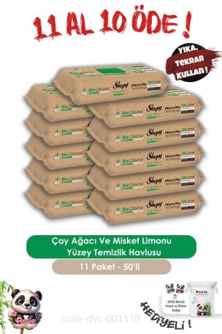 Sleepy Bio Çözünür 11 AL 10 ÖDE  Çay Ağacı Ve Misket Limonu Yüzey Havlu 50'li ve ROSIE