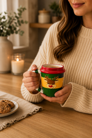 Yılbaşı Temalı El Yapımı Geyik Kupa, Hediyelik Kupa, Mug 400 ml