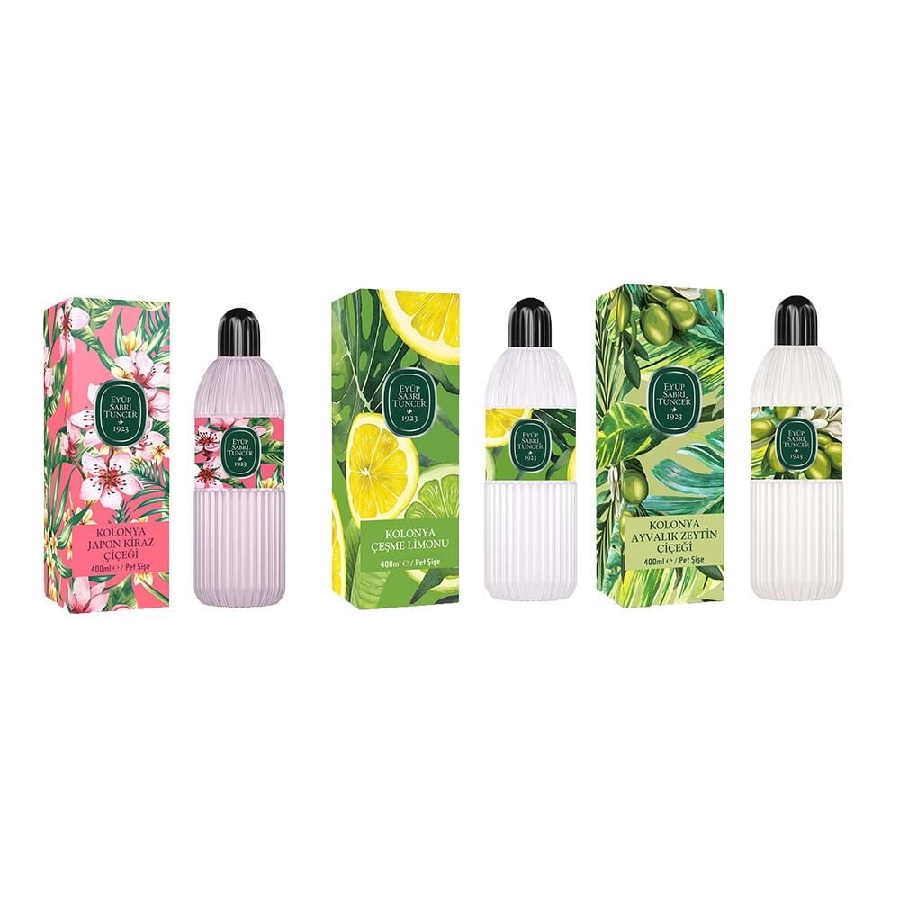 Eyüp Sabri Tuncer Kolonya Japon Kiraz Çiçeği, Çeşme Limonu ve Ayvalık Zeytin Çiçeği Pet Şişe 400 ML