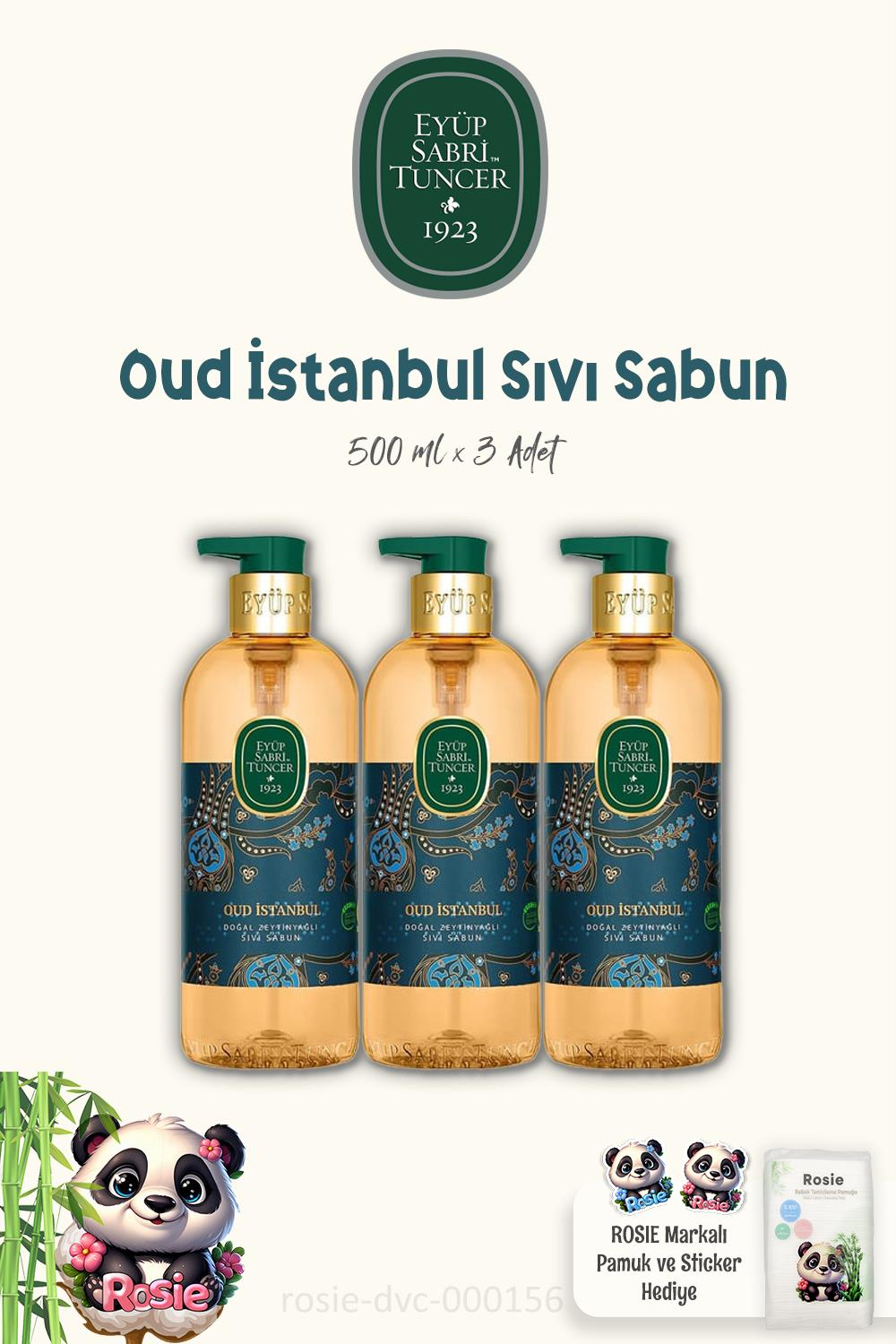 Eyüp Sabri Tuncer 3'lü Oud İstanbul  Zeytinyağlı Sıvı Sabun 500 ml ve ROSIE Pamuk