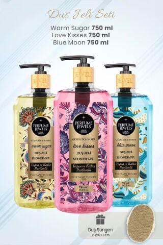 Eyüp Sabri Tuncer Duş Jeli Seti Warm Sugar, Love Kisses, Blue Moon 750 ml ve Duş Süngeri