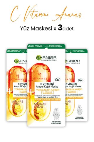 Garnier Ampul Kağıt Maske C Vitamini Ananas Özü 15 gr x 3 Adet