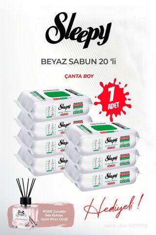 Sleepy Beyaz Sabun (7 paket x 20 yaprak) Çanta Boy ve ROSIE oda kokusu