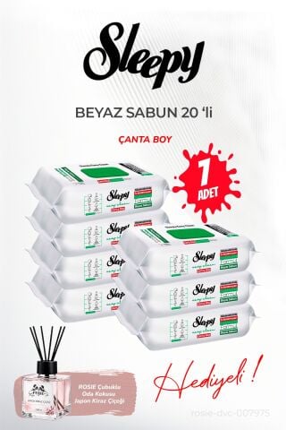 Sleepy Beyaz Sabun (7 paket x 20 yaprak) Çanta Boy ve ROSIE oda kokusu
