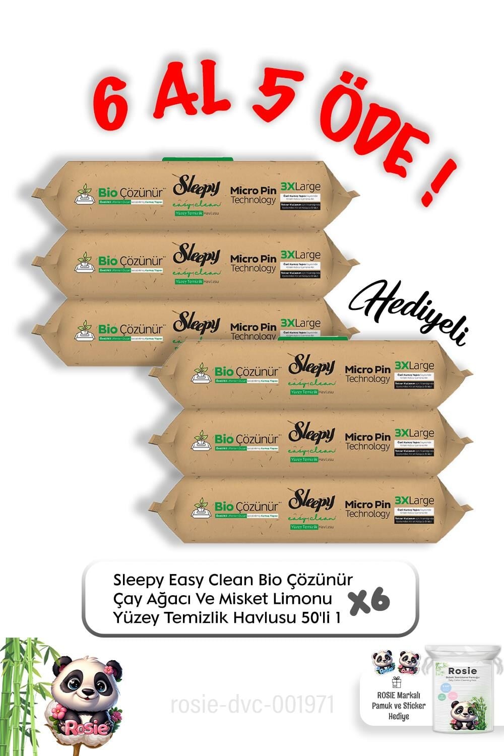 Sleepy 6 Al 5 Öde Çay Ağacı Ve Misket Limonu Yüzey Havlusu 50'li ve ROSIE