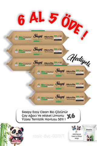 Sleepy 6 Al 5 Öde Çay Ağacı Ve Misket Limonu Yüzey Havlusu 50'li ve ROSIE