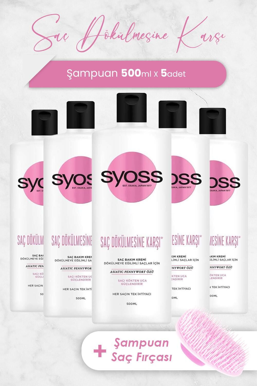Syoss Saç Kremi Saç Dökülmelerine Karşı 500 ml x 5 Adet ve Şampuan Fırçası