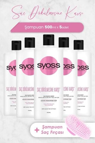 Syoss Saç Kremi Saç Dökülmelerine Karşı 500 ml x 5 Adet ve Şampuan Fırçası
