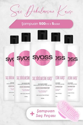 Syoss Saç Kremi Saç Dökülmelerine Karşı 500 ml x 5 Adet ve Şampuan Fırçası