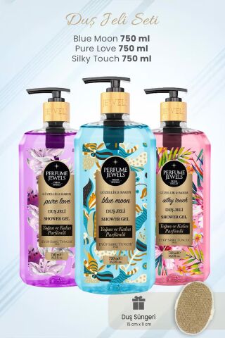 Eyüp Sabri Tuncer Duş Jeli Blue Moon, Pure Love, Silky Touch 750 ml ve Duş Süngeri