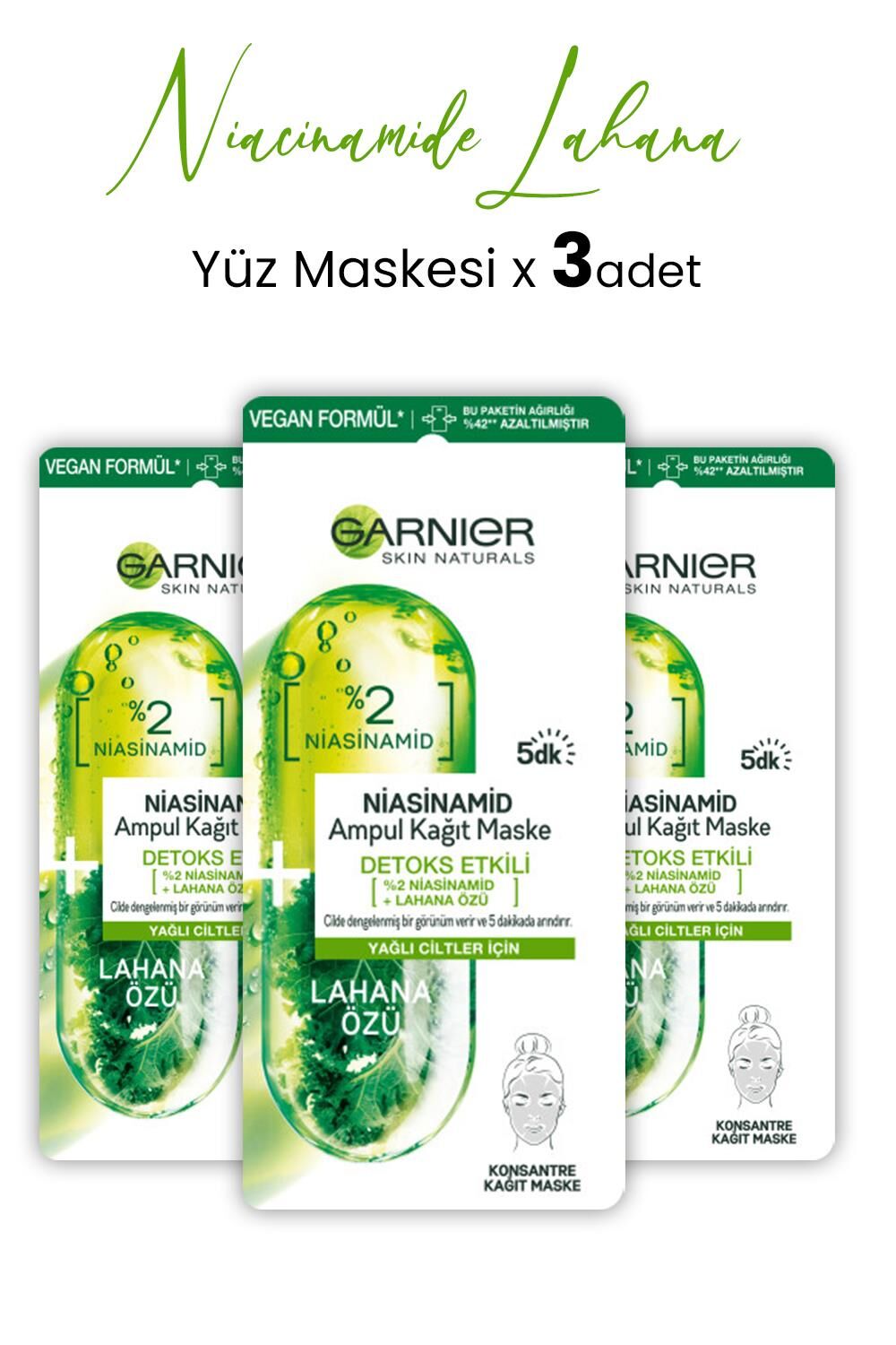 Garnier Ampul Kağıt Maske Niacinamide Lahana Özü 15 gr x 3 Adet