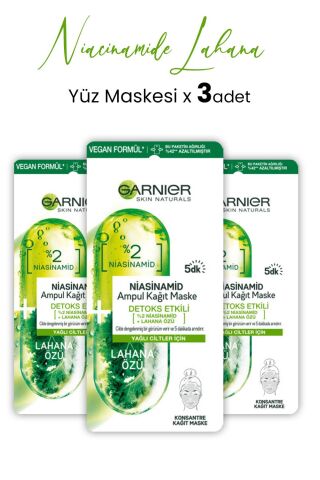 Garnier Ampul Kağıt Maske Niacinamide Lahana Özü 15 gr x 3 Adet