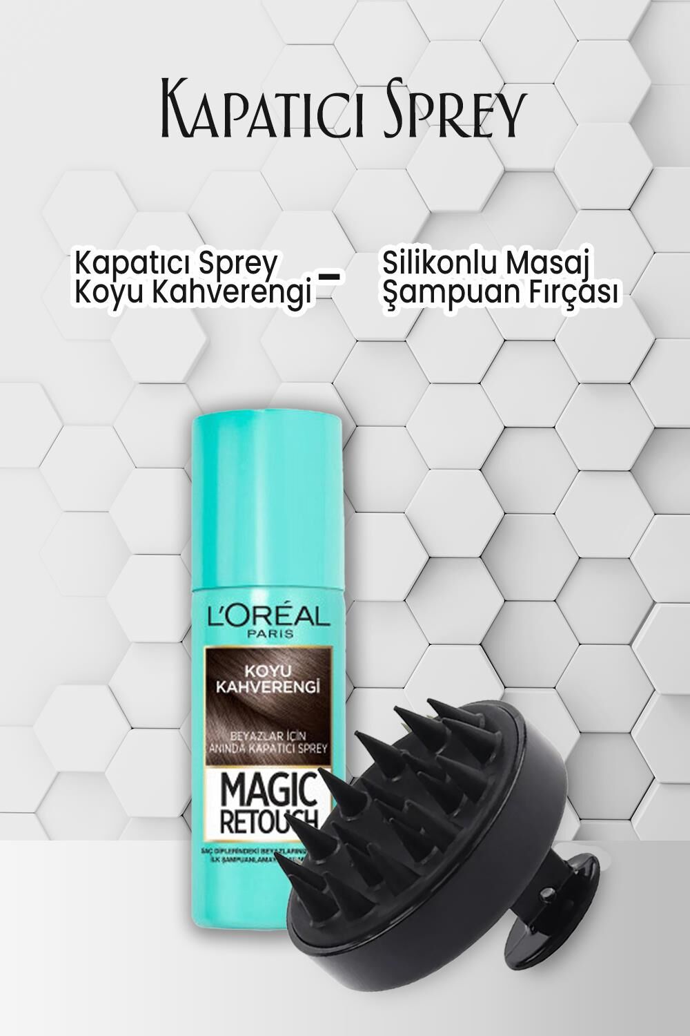 Loreal Paris Kapatıcı Saç Spreyi Koyu Kahverengi 75 ml ve Şampuan Fırçası Siyah