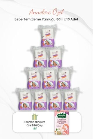 Lux 10'lu Kare Bebe Temizleme Pamuğu ve Emziren Annelere Özel Bitki Çayı