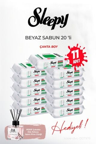 (11 paket x 20 yaprak) Sleepy Beyaz Sabun Çanta Boy ve ROSIE oda kokusu