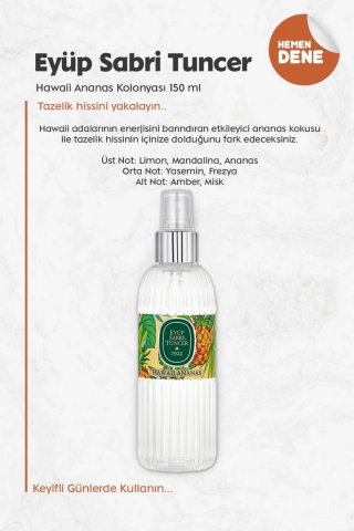Eyüp Sabri Tuncer Hawaii Ananas Kolonyası 150 ml 3'lü ve %100 Doğal ROSIE