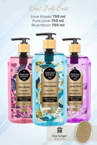 Eyüp Sabri Tuncer Duş Jeli Seti Love Kisses, Blue Moon, Pure Love 750 ml ve Duş Süngeri