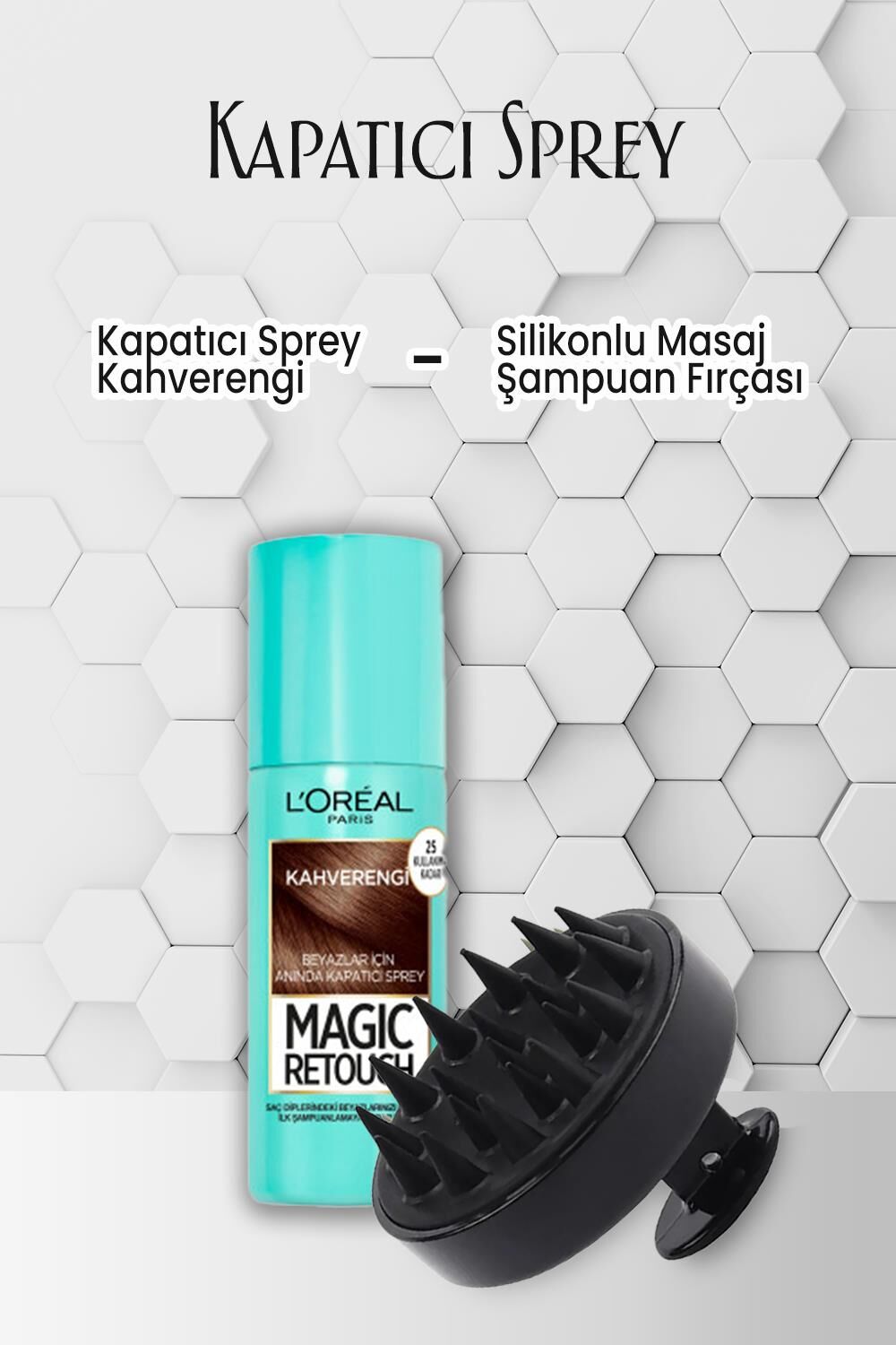 Loreal Paris Kapatıcı Saç Spreyi Kahverengi 75 ml ve Şampuan Fırçası Siyah