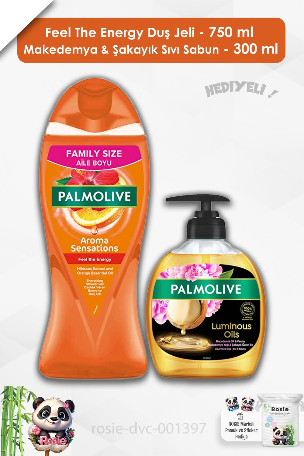Palmolive Duş Jeli Feel The Energy 750 ml,Makedemya & Şakayık Sıvı Sabun 300 ml ve ROSIE