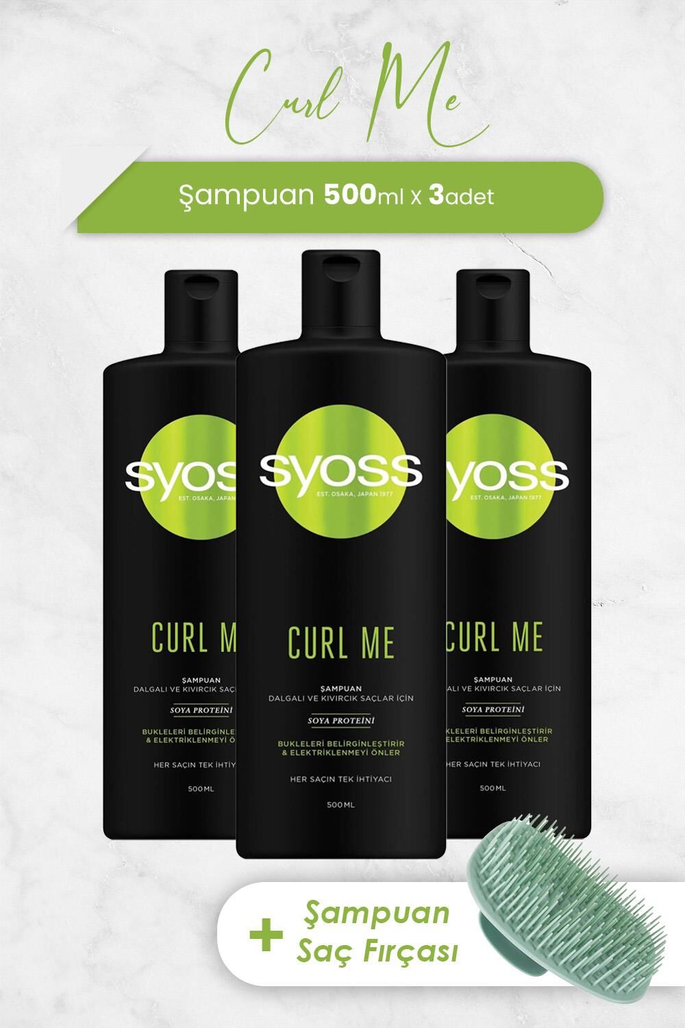 Syoss Curl Me Şampuan 500 ml x 3 Adet ve Şampuan Fırçası