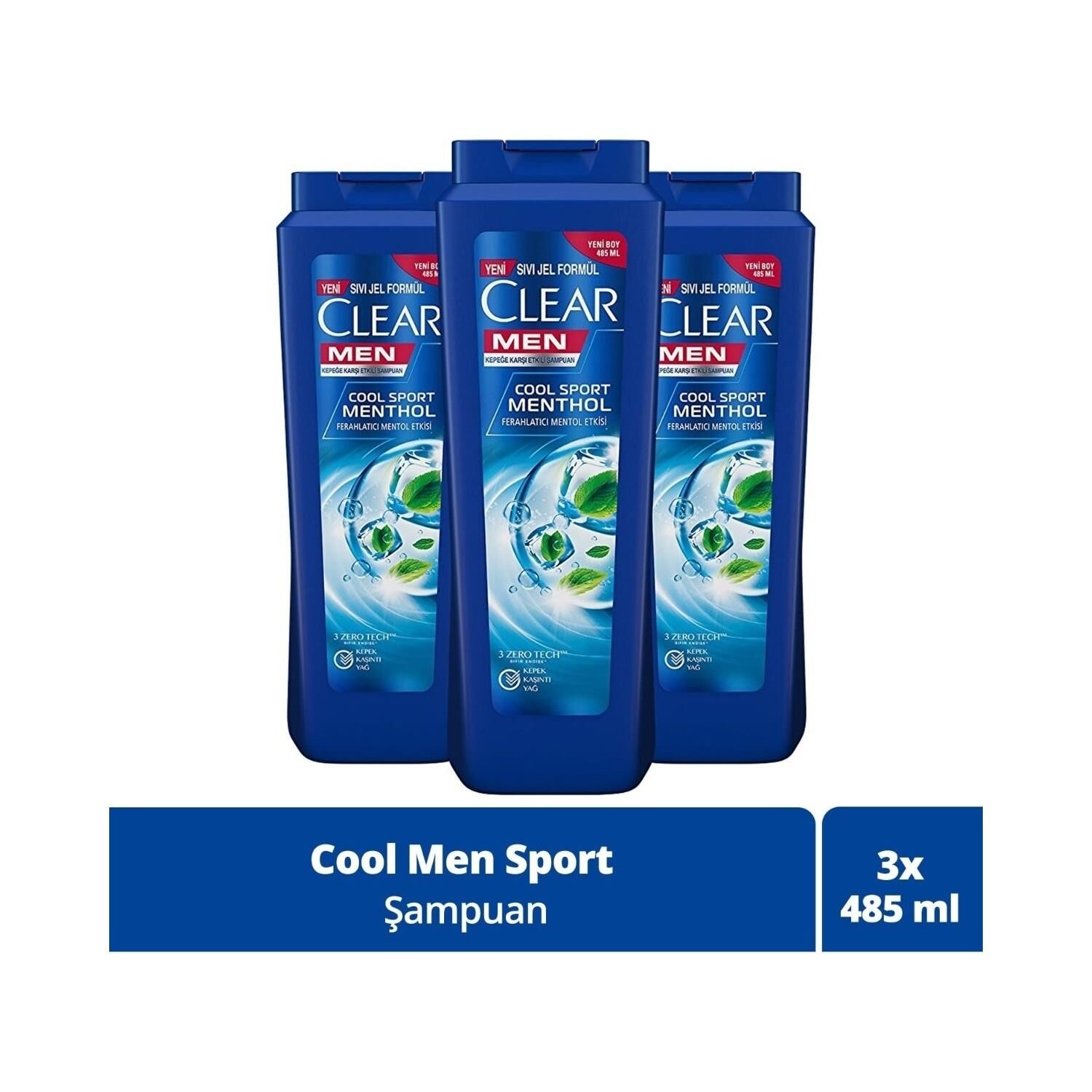 Clear Men Kepeğe Karşı Etkili Şampuan Ferahlatıcı Mentol Etkisi 485 ML x 3