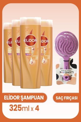 Elidor Superblend Onarıcı Şampuan 325 ml x 4 Adet ve Saç Fırçası