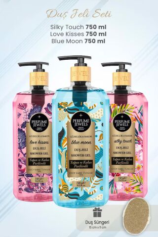 Eyüp Sabri Tuncer Duş Jeli Silky Touch, Love Kisses, Blue Moon 750 ml ve Duş Süngeri