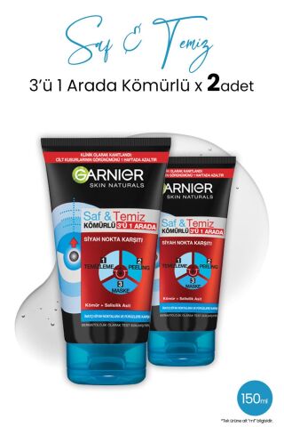 Garnier Kömür 3' ü 1 Arada Saf & Temiz 150 ml x 2 Adet