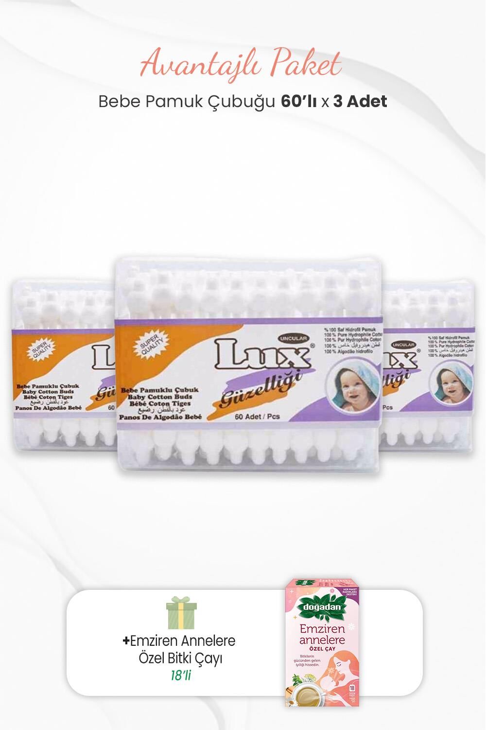 Lux 3'lü Bebe Pamuk Çubuğu ve Emziren Annelere Özel Bitki Çayı