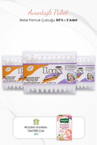 Lux 3'lü Bebe Pamuk Çubuğu ve Emziren Annelere Özel Bitki Çayı
