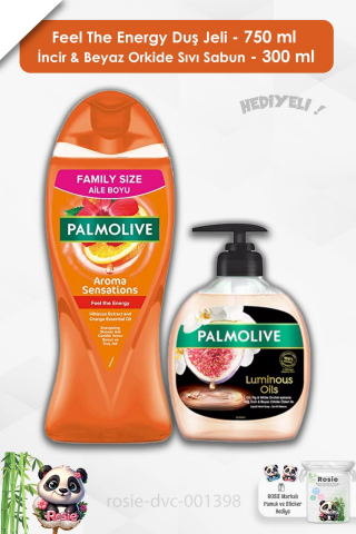 Palmolive Duş Jeli Feel The Energy 750 ml,İncir & Beyaz Orkide Özlü Sıvı Sabun 300 ml ve ROSIE