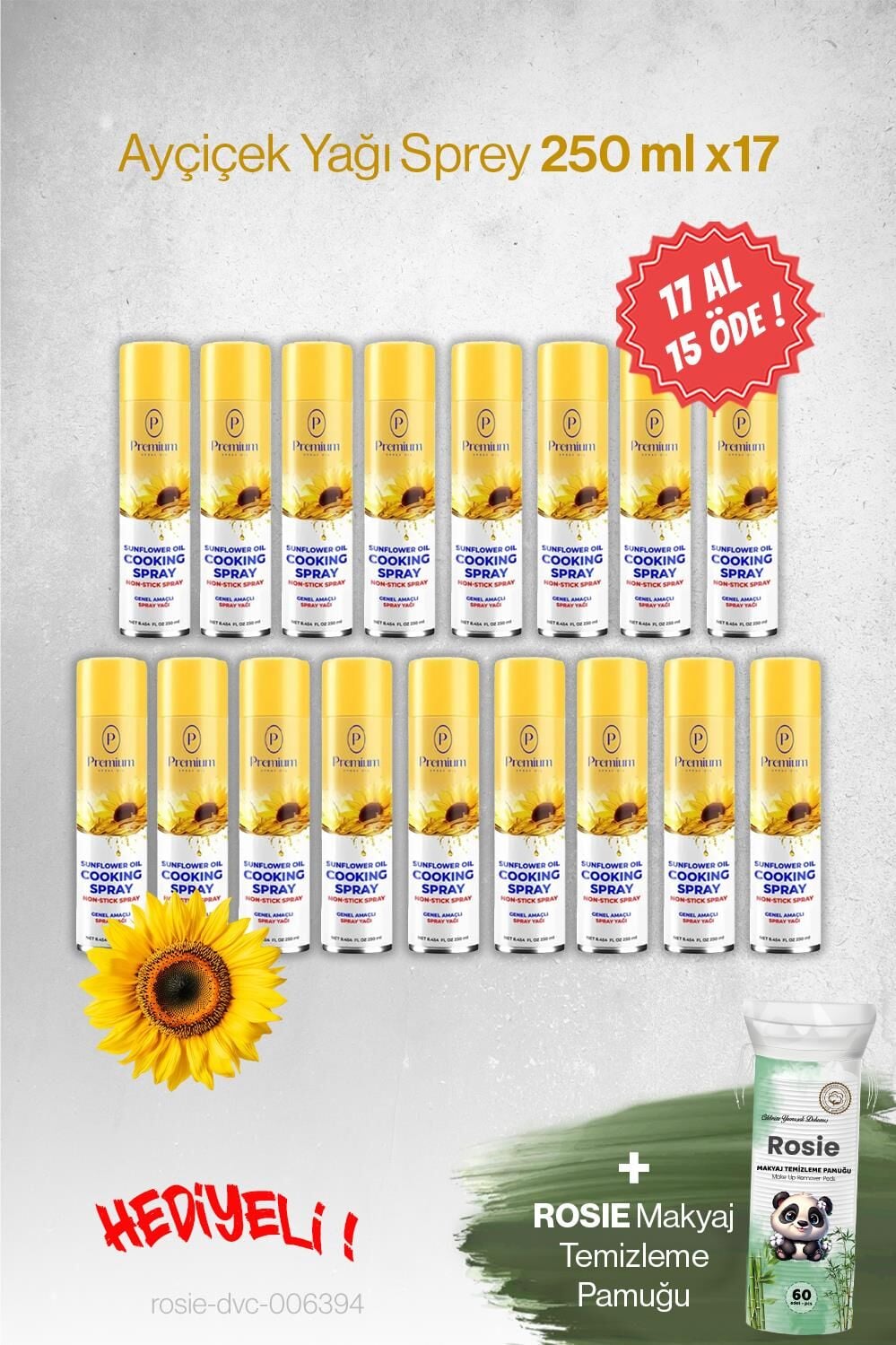 Premium Ayçiçek Yağı 17 AL 15 ÖDE, 250 ML Hediyeli