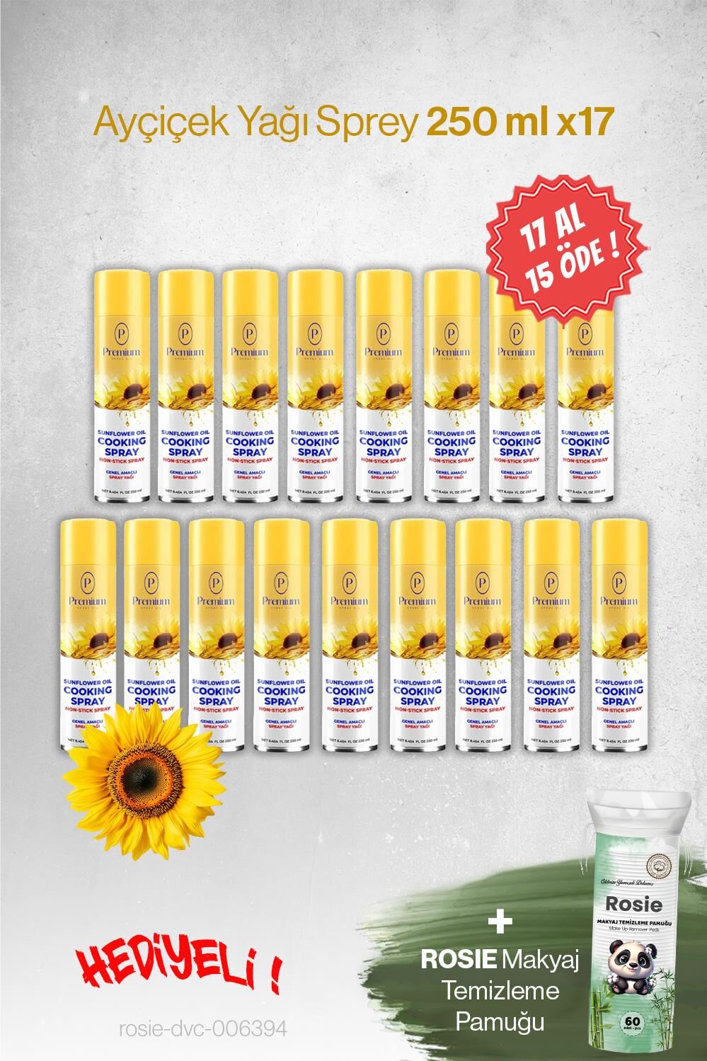 Premium Ayçiçek Yağı 17 AL 15 ÖDE, 250 ML Hediyeli