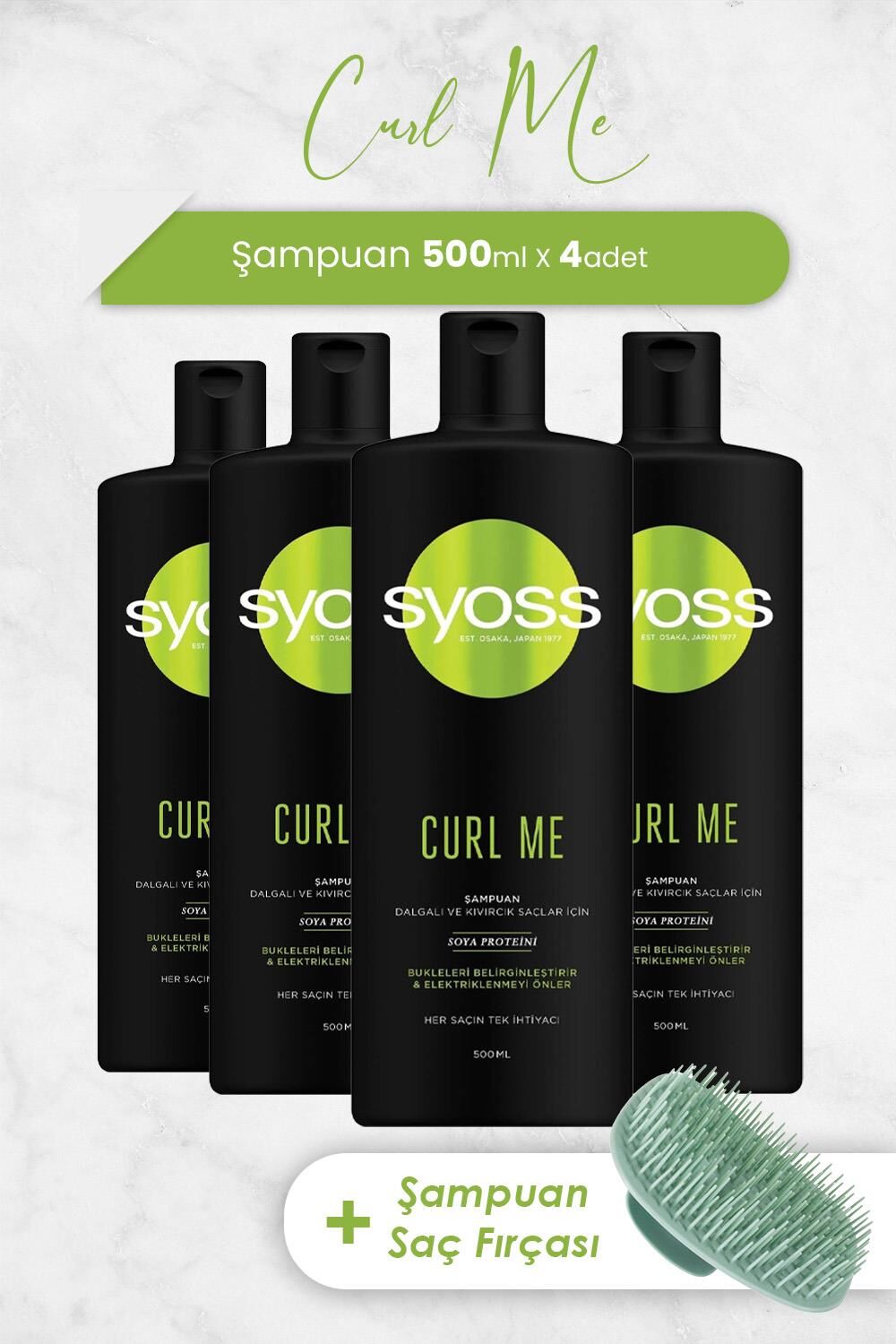 Syoss Curl Me Şampuan 500 ml x 4 Adet ve Şampuan Fırçası
